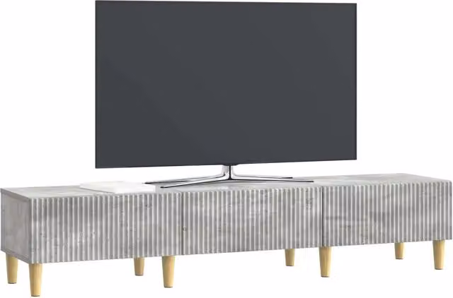 Mobile TV moderno in legno con cassetto e vani porta media, colore Grigio Cemento, L 147 x P 34,5 x H 30 cm – 1