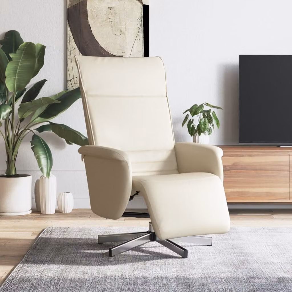 Poltrona Reclinabile con Poggiapiedi vidaXL in Similpelle Beige con Base Girevole 360 Gradi