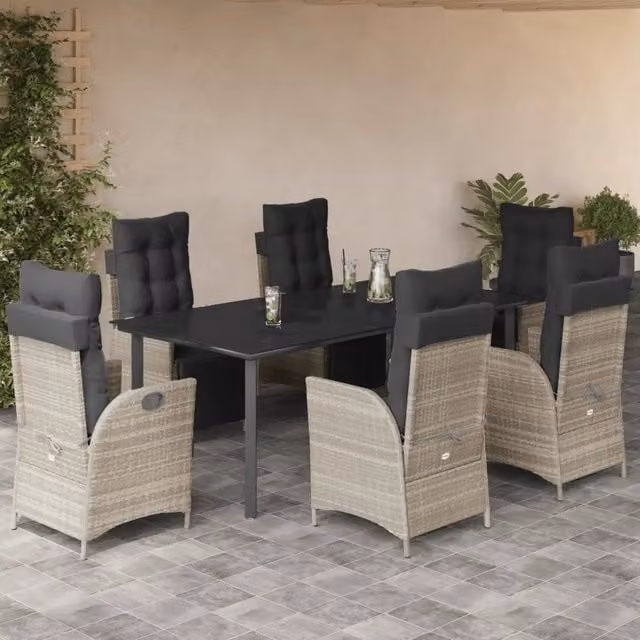 Set da pranzo da giardino moderno vidaXL in polyrattan con piano in vetro, 7 pezzi, antracite
