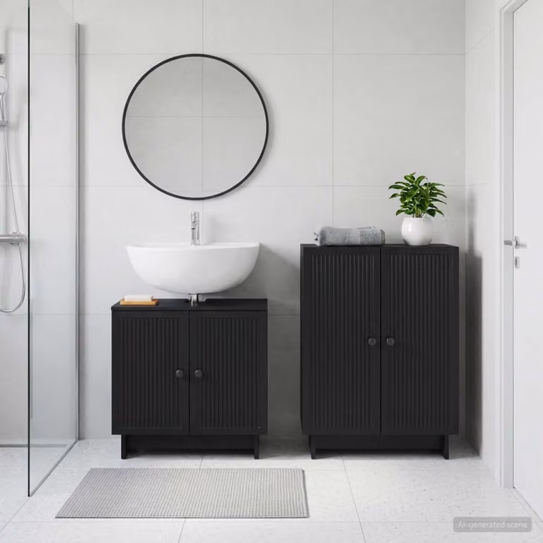 Set di mobili da bagno vidaXL composto da mobile lavabo e mobile contenitore, design moderno nero opaco, L/P/H: 80 x 30,8 x 59,5 cm e L/P/H: 31,5 x 30,8 x 80 cm