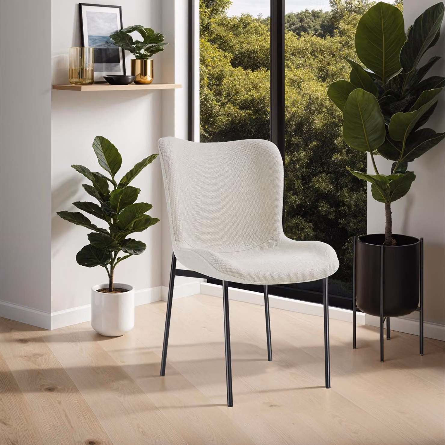 Set di 2 sedie moderne tectake in tessuto bianco e nero per soggiorno e sala da pranzo, L: 49 cm, P: 62 cm, H: 90 cm – 2