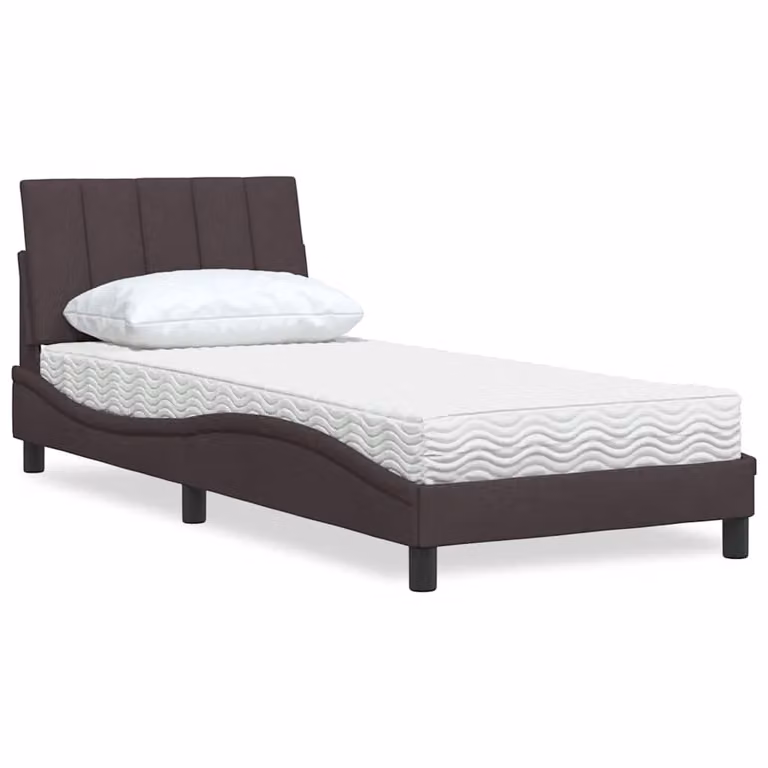 Letto con Materasso Hanko vidaXL in Tessuto Marrone e Bianco L/P/H: 90 x 200 cm