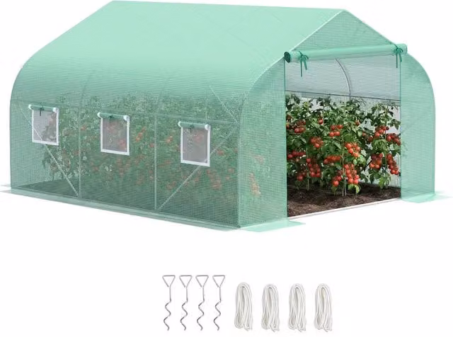 Serra da Giardino Minimal con Tetto Spiovente Verde L: 3.5 m, P: 3 m, H: 2 m