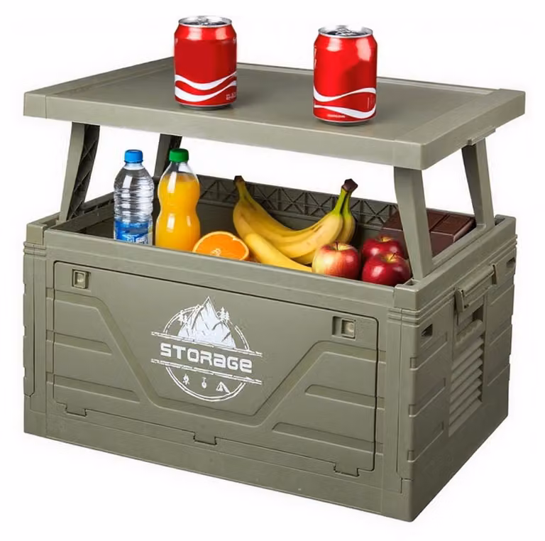 Contenitore pieghevole per campeggio con tavolo, 2-in-1