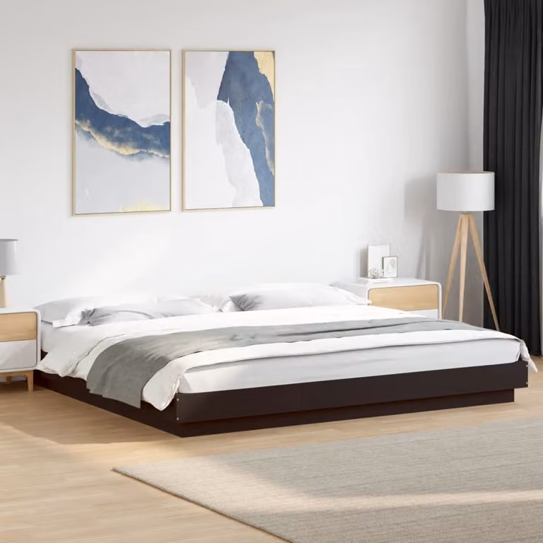 vidaXL Giroletto Moderno in Legno con Luci LED e Porta USB, Nero, L/P: 200 x 180 cm
