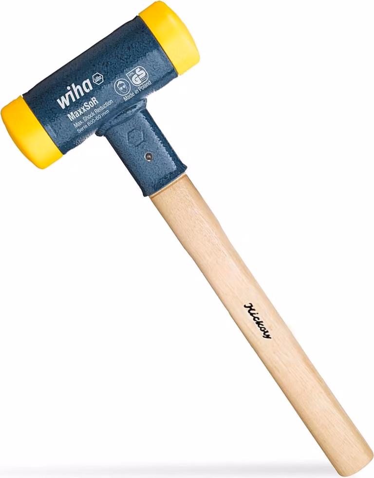 Mazza di gomma non rilegata - manico in legno di hickory - superficie di battuta rotonda - Ø 60 mm - plastica medio-dura - martello 420 mm - mazza di gomma 1710 g - per uso esterno