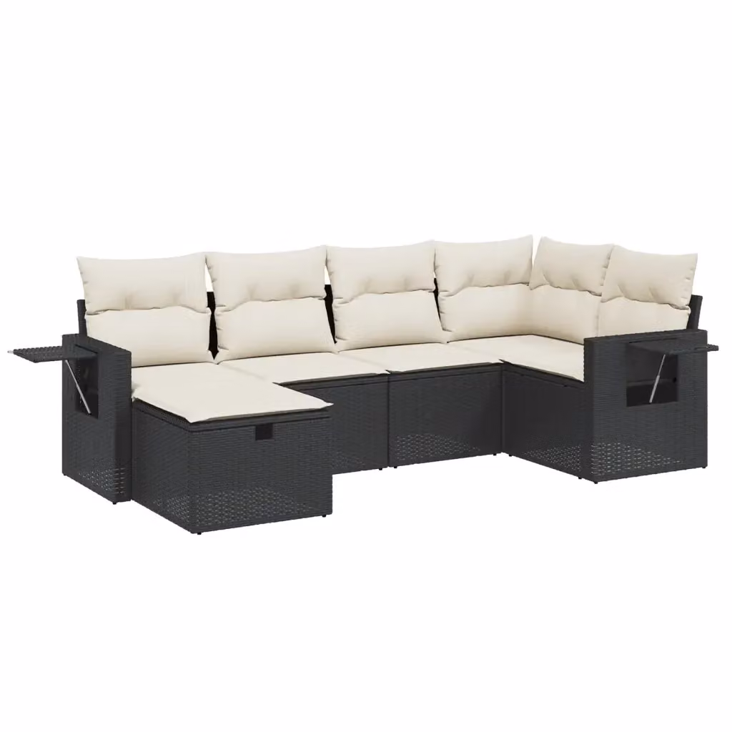 vidaXL Set Divano da Giardino a L 6 pz con Cuscini Nero e Struttura in Metallo e Polyrattan – 2