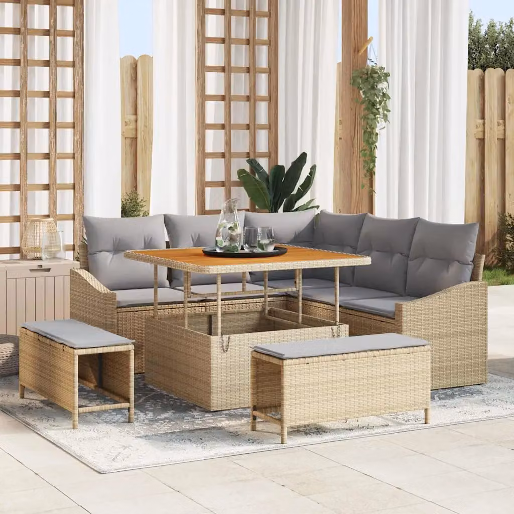 Set Divano da Giardino vidaXL 8 Pezzi con Cuscini Beige e Struttura in Acciaio e Rattan – 1
