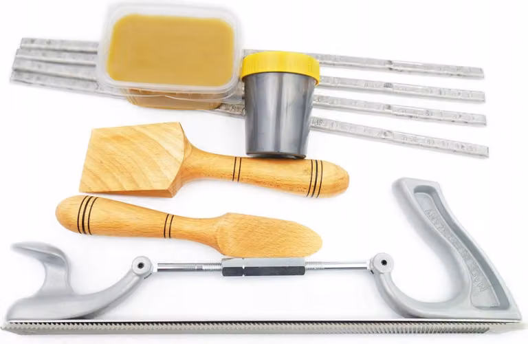 Set per STAGNARE Stagno Pasta Cera Spatole Hebel Raschietto INCLINATO grossolano