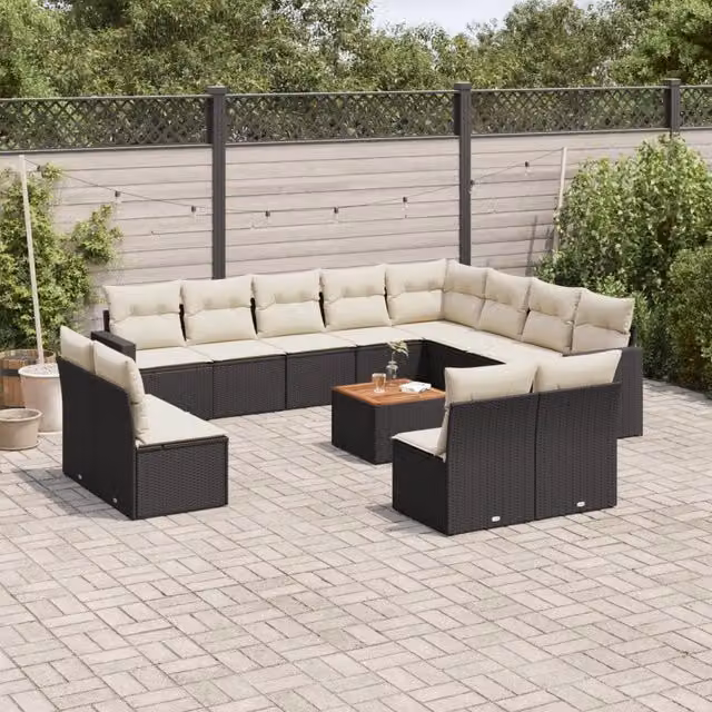 Set di Divani da Giardino Moderno VIDAXL in Polyrattan Nero con 13 Pezzi e Cuscini