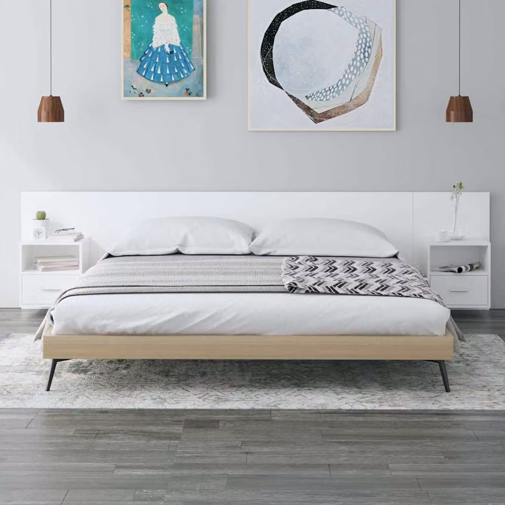 vidaXL Testiera per Letto con Comodini Integrati in Legno MDF Bianco L: 151 cm, H: 80 cm, P: 80 cm – 1