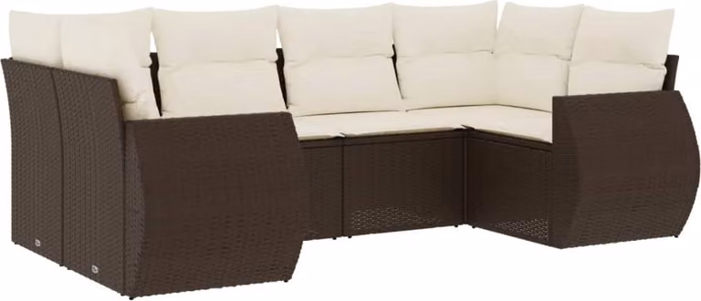 Set Divano da Giardino 6 pz con Cuscini Marrone in Polyrattan
