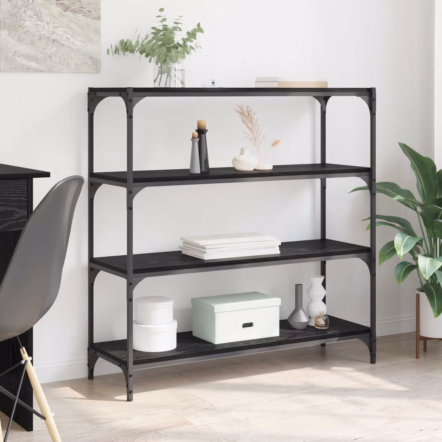 vidaXL Armadio per Libri in Stile Industrial con Montaggio a Parete, Colore Nero e Marrone, L 100 x P 33 x H 100 cm