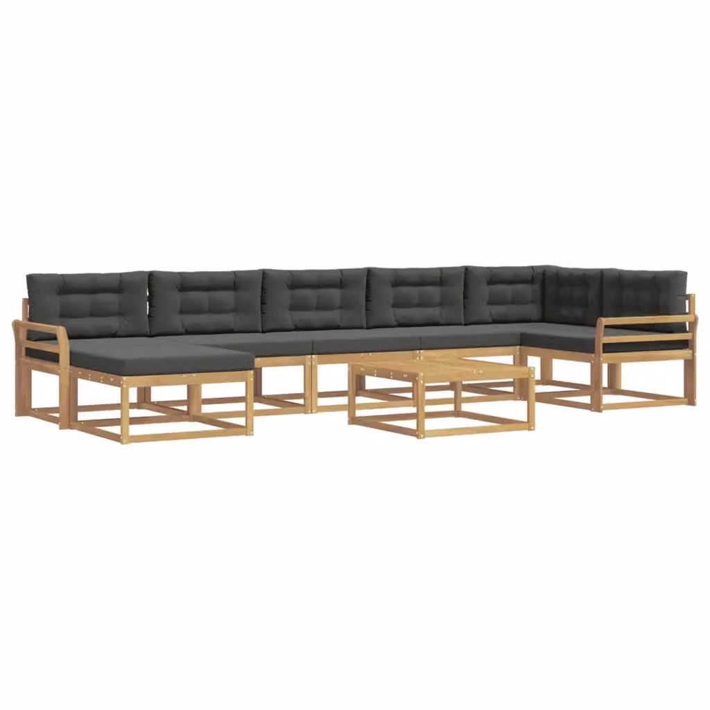 Set di divani da esterno a L vidaXL in legno di acacia con cuscini, bianco e antracite – 2