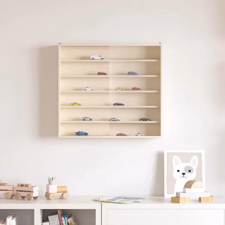 Vetrina a muro moderna vidaXL in legno beige con ante in vetro e ripiani interni L: 60 cm, P: 8,5 cm, H: 54 cm