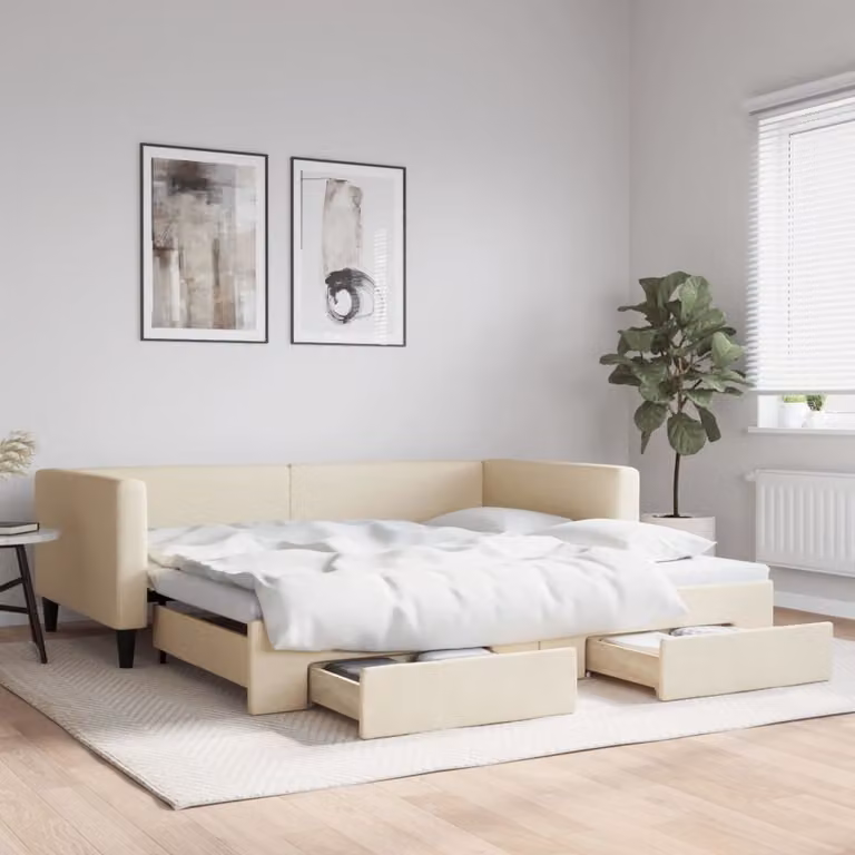 Maison Exclusive - Divano letto estraibile con cassetti, color crema, 100x200 cm, rivestimento in tessuto