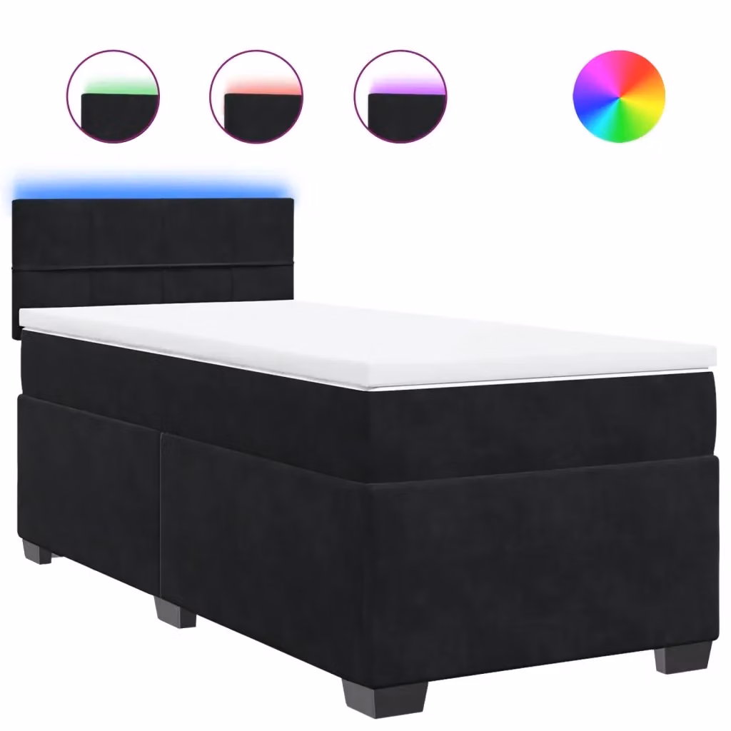 Letto Ibrido Moderno vidaXL con Materasso e Illuminazione Sottostante in Velluto Nero e Bianco L/P: 200 x 90 cm – 2