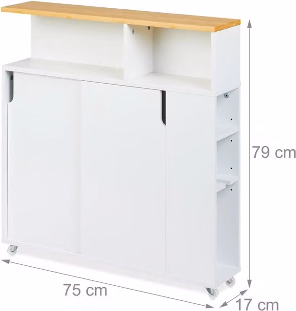 Carrello stretto da bagno mobile portaoggetti 6 scomparti 75 x 40 x 20 cm in MDF bianco 13_0016416