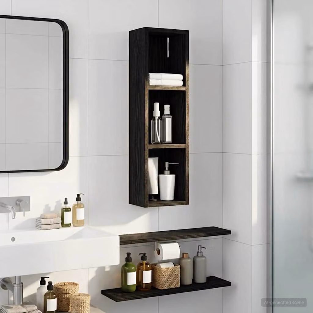 Armadio da bagno a muro moderno vidaXL in rovere nero con ripiani interni L: 20 cm, P: 14 cm, H: 70 cm