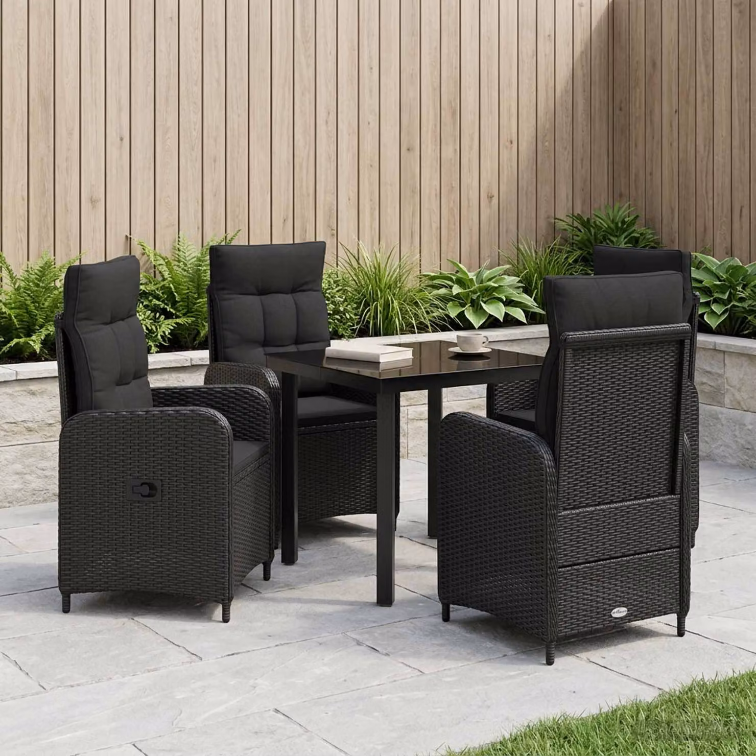 Set da pranzo per giardino e terrazzo vidaXL in polyrattan nero 5 pezzi