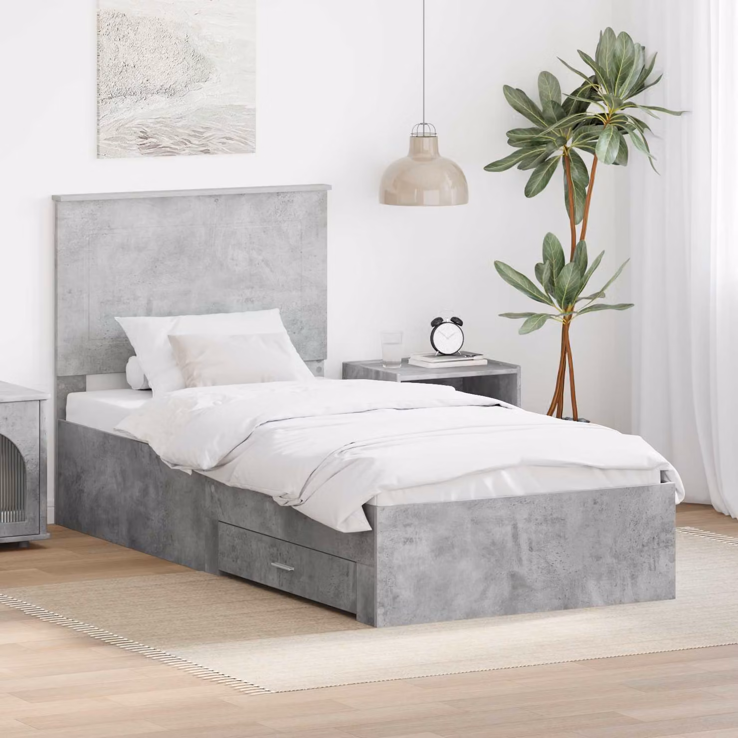 Struttura del letto moderna vidaXL con cassetti in grigio e argento, L 190 x L 75 cm