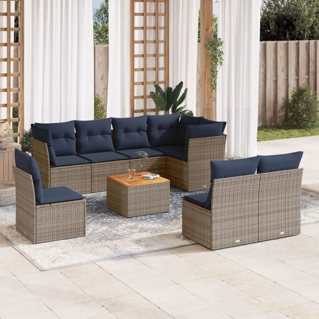 Maison Exclusive - Set Divani da Giardino 9 pz con Cuscini Grigio in Polyrattan