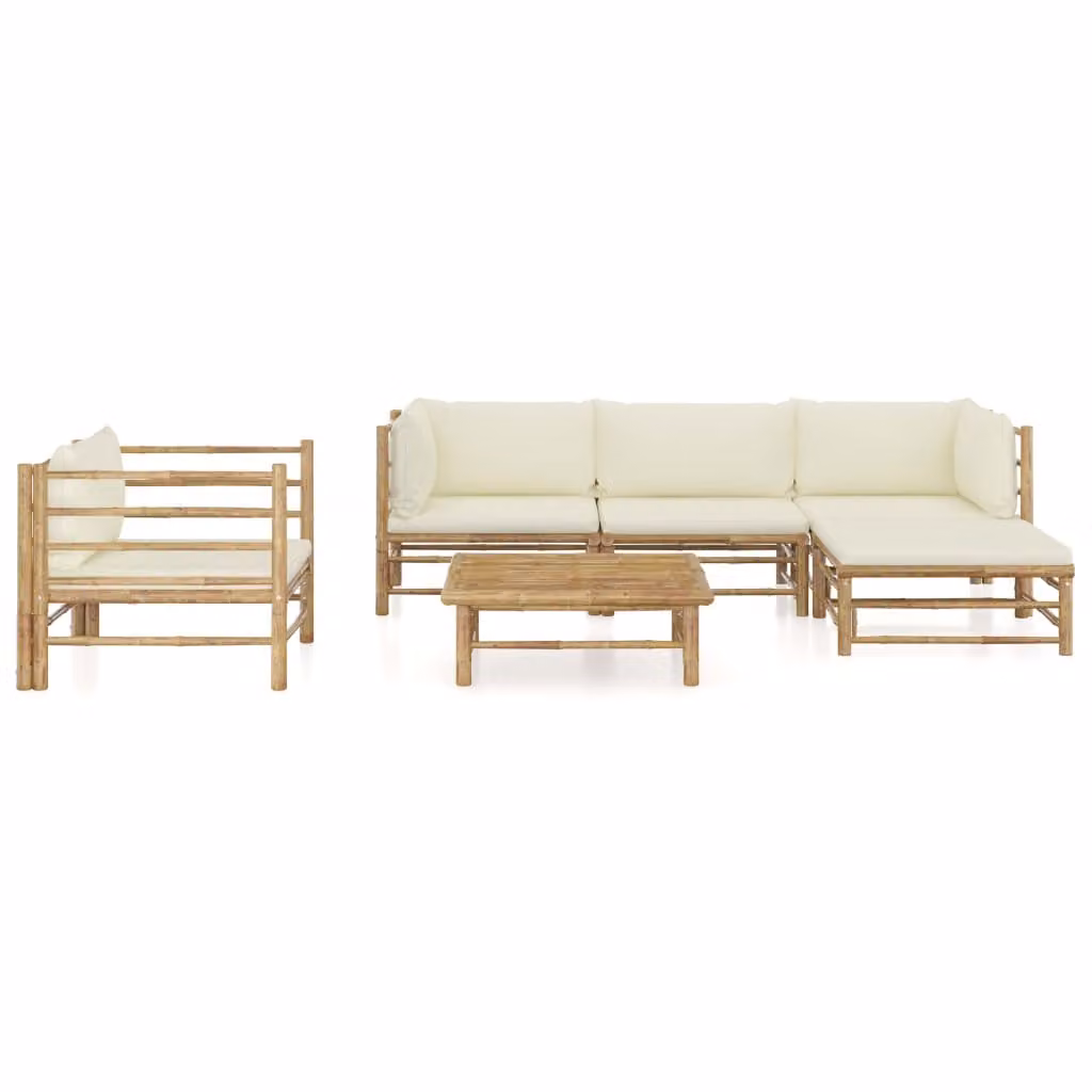 set di 6 pezzi per salotto da giardino con cuscini in bambù bianco crema