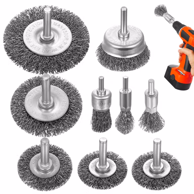 9 spazzole metalliche, set per trapano, spazzola metallica da 6 mm per smerigliatura e pulizia