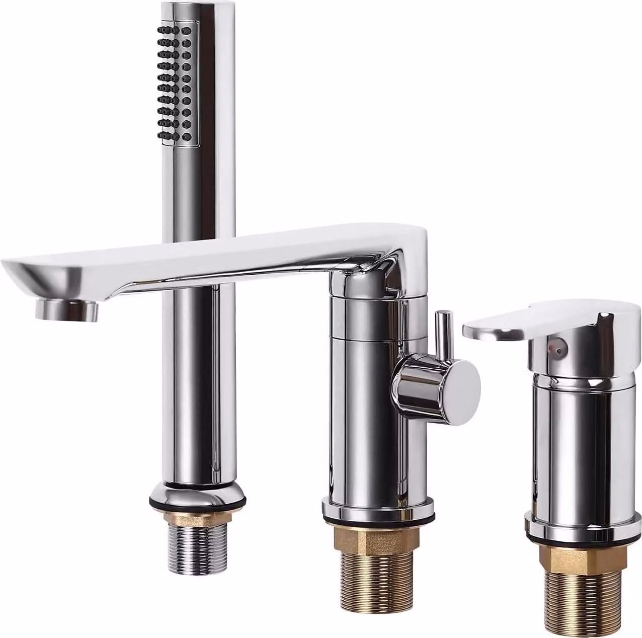 Miscelatore per lavabo - set 3 pezzi - acciaio inox - monocomando, 1 foro - caldo/freddo - doccetta estraibile 60-80 cm - G1/2 (1,27 cm) - argento