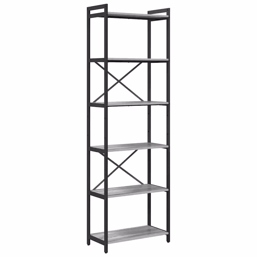 Libreria stile industrial vidaXL in legno e metallo, colore grigio e nero, H 190 x L 60 x P 30 cm – 2