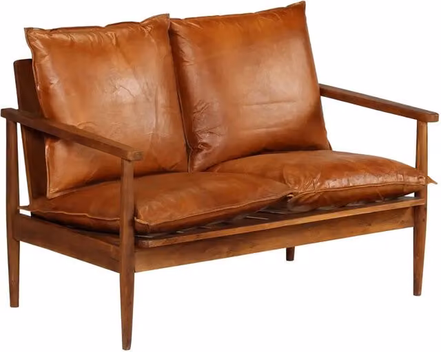 Set Divani 2 pz in Vera Pelle e Legno Massello d'Acacia Marrone 3100743