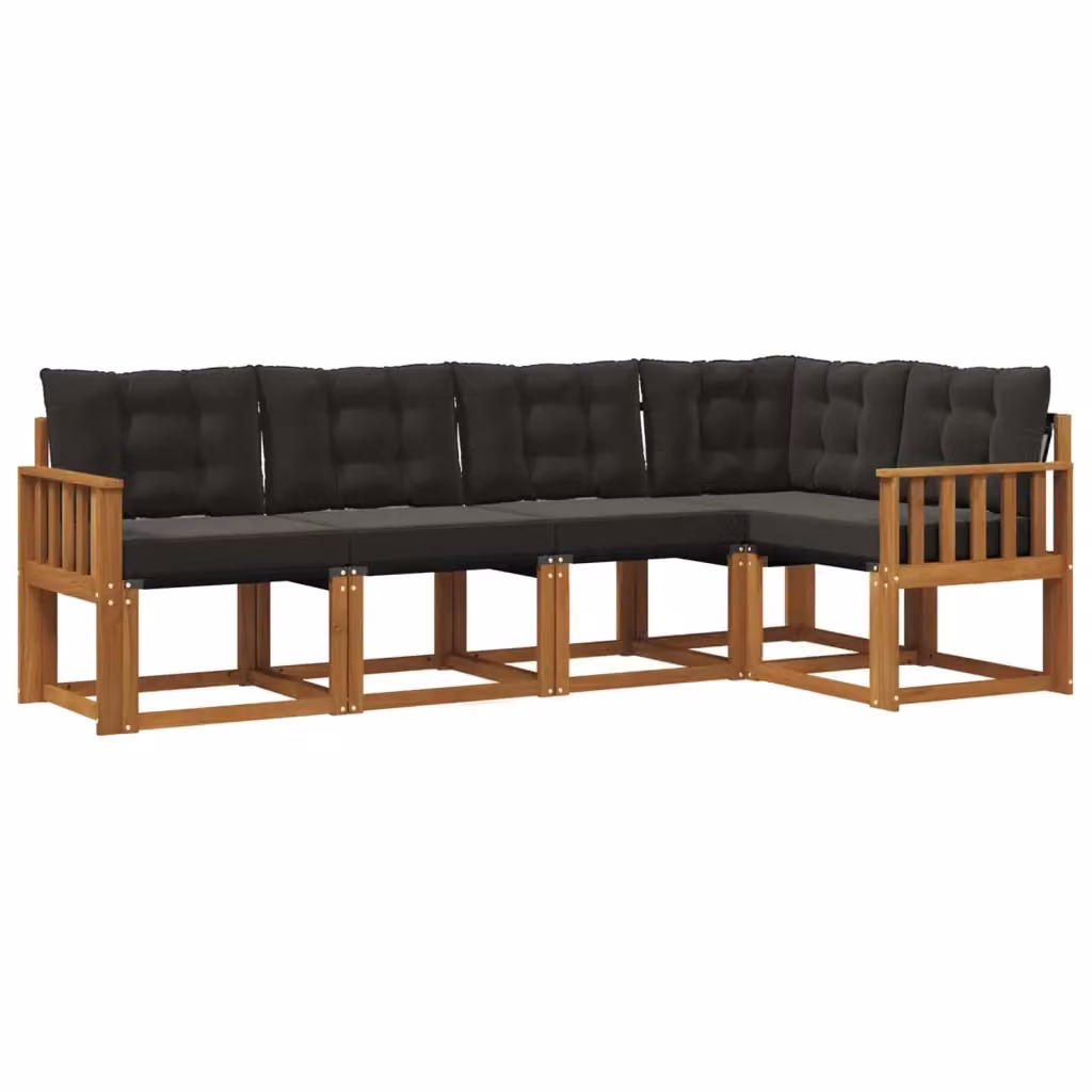 Set di divani da esterno a L vidaXL in legno di acacia con sedute in textilene, colore marrone e nero – 2
