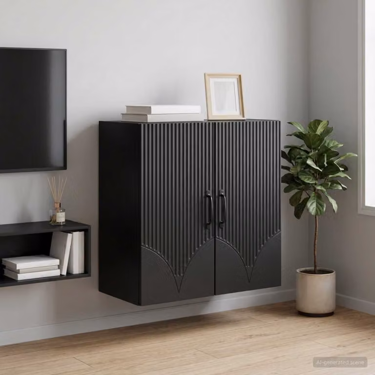 Mobiletto a muro vidaXL nero con ante a battente e ripiani interni, L: 59 cm, P: 31 cm, H: 60 cm