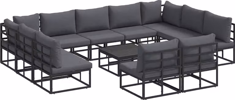 Set Divano da Giardino con cuscino 12 pcs Nero Alluminio