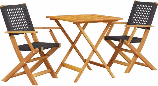 Set da Bistrot 3 pz | Set Salotto da Giardino Nero in Polyrattan e Legno Massello