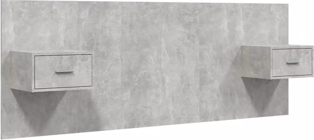 Testiera con comodini integrati in legno multistrato grigio cemento, modello a parete con ripiani laterali, L: 151 cm, H: 120 cm, P: 80 cm