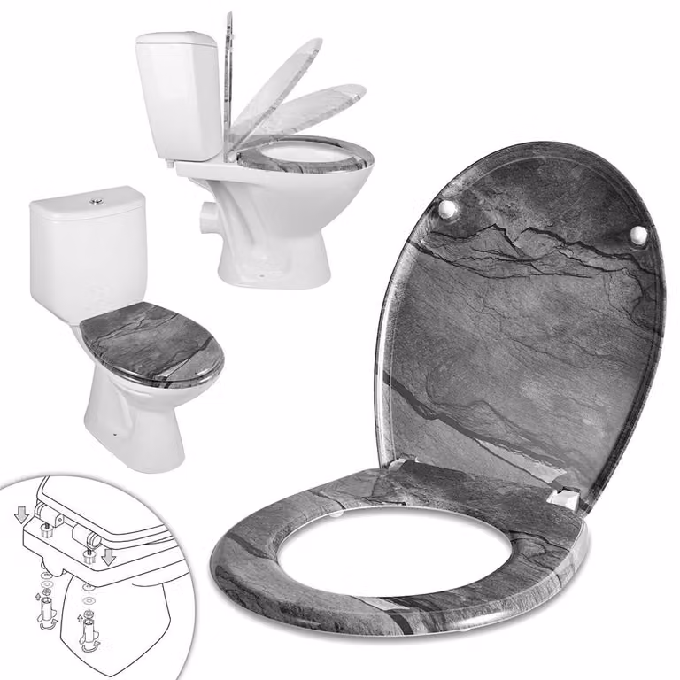 Copertura per WC in Duroplast, chiusura ammortizzata, forma ovale, motivo a gocce d'acqua grigio