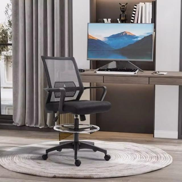 Sedia da ufficio ergonomica OKWISH girevole a 360 gradi con poggiapiedi e braccioli in tessuto nero