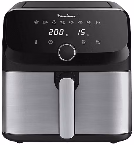 Friggitrice ad aria Moulinex EasyFry Mega Inox EZ855D, capacità 7,5 l, 1700 W, Nero e Acciaio Inox