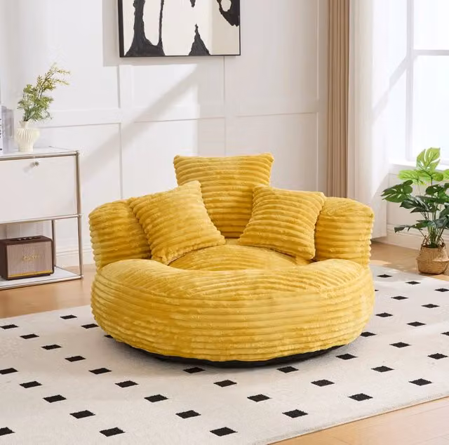Sedia a sacco MODFU in velluto a coste giallo senape con schienale avvolgente e braccioli L/P/H: 108 x 108 x 52 cm