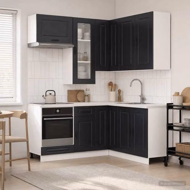 Unità Cucina Moderna KALMAR vidaXL in 8 Pezzi Nero Opaco con Ante in Vetro e MDF