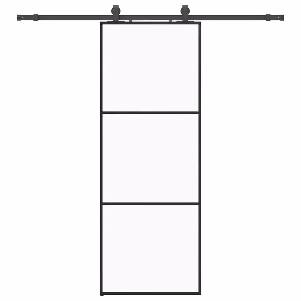 Porta Scorrevole Moderna vidaXL in Vetro Trasparente e Alluminio con Ferramenta Nera L: 76 cm, H: 205 cm – 2