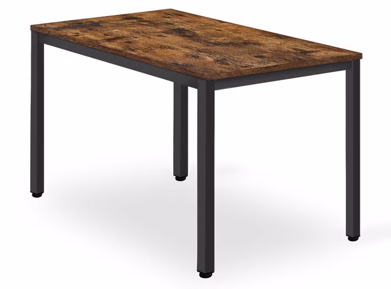 Tavolo da pranzo Tavolo da sala da pranzo quadrato in legno Tavolo da cucina moderno 120 x 60 x 75 cm, spessore 18 mm, legno rovere rustico con gambe in metallo nero