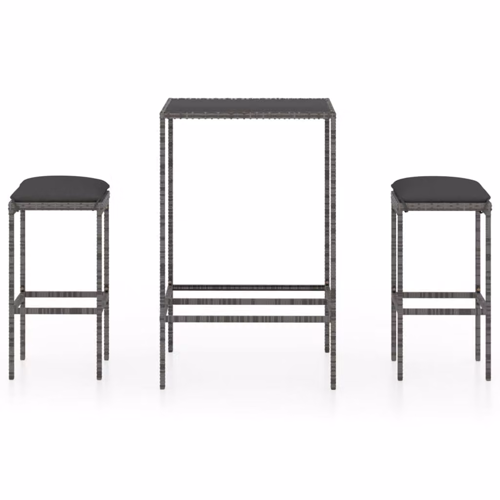 Set da Bar da Giardino 3 pz con Cuscini in Polyrattan Grigio