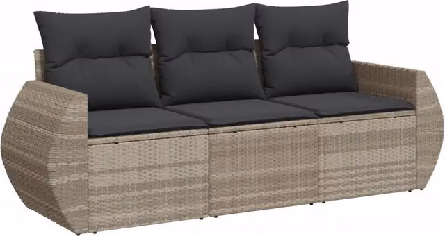 Set Divano da Giardino 3pz | Set Salotto da Giardino con Cuscini Grigio Chiaro Polyrattan