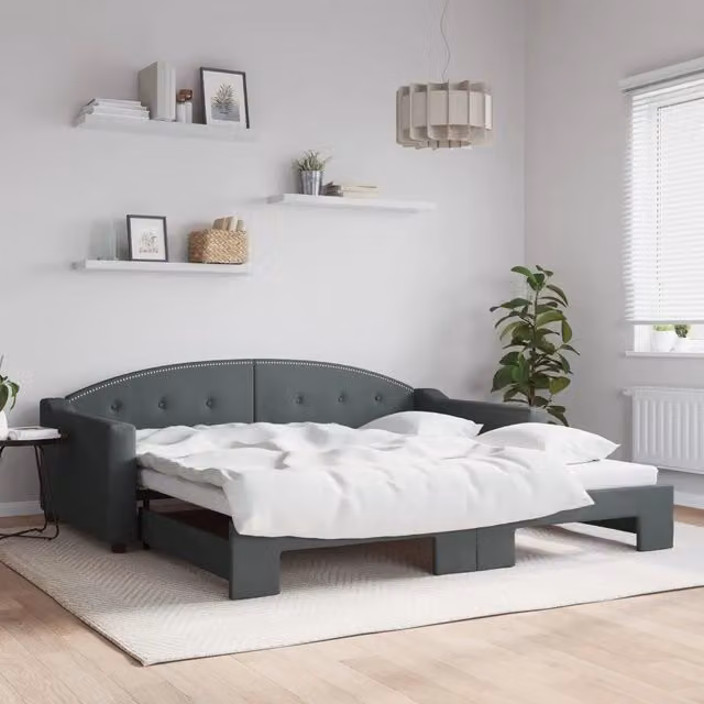 Divano Letto con Letto Estraibile vidaXL Grigio in Tessuto con Struttura in Legno e Metallo L/P/H: 223 x 110 x 75 cm – 1