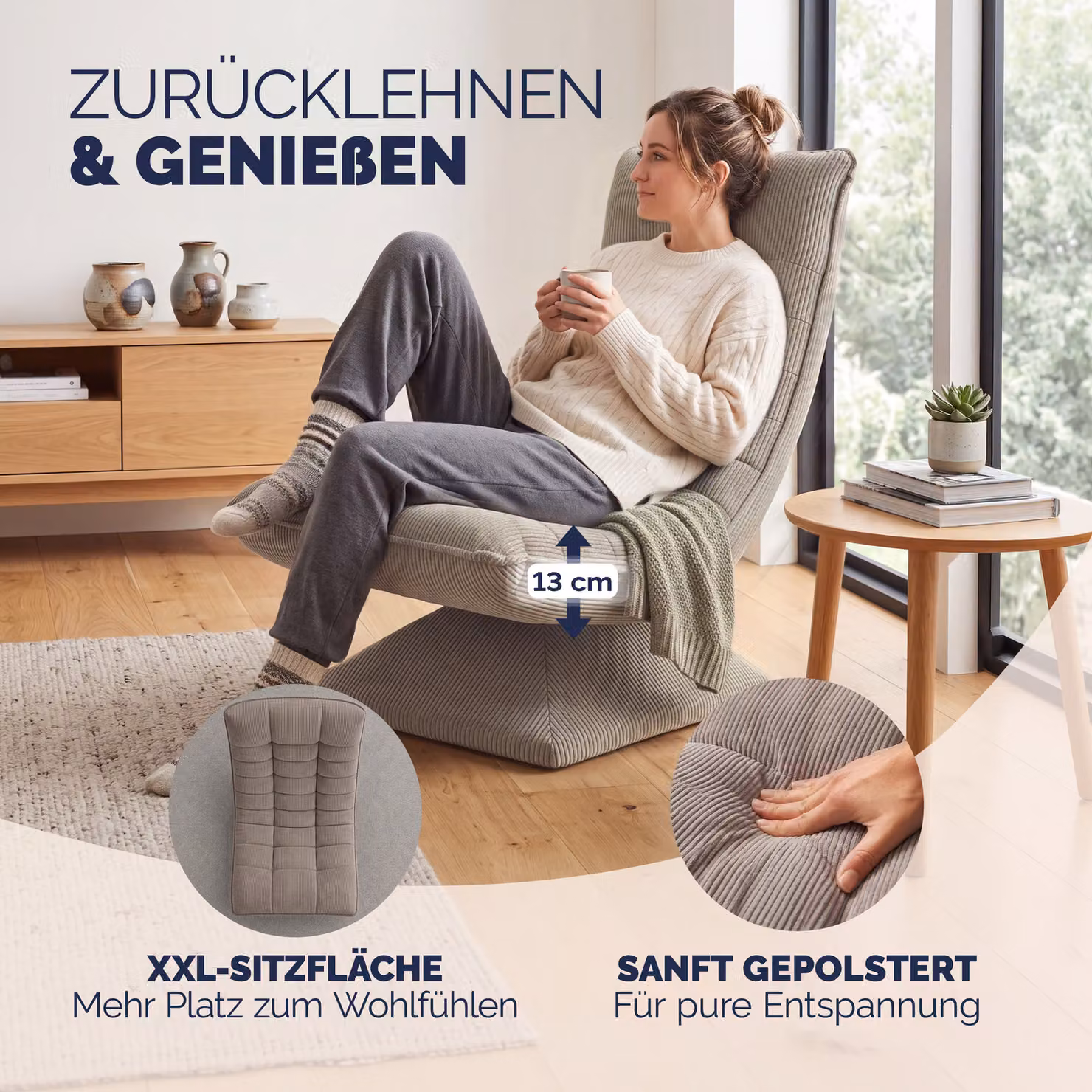 Poltrona relax girevole Casaria Aberdeen in tessuto grigio con struttura in metallo, regolabile e con braccioli – 2