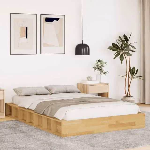 Struttura Letto in Legno Massiccio vidaXL con Doghe Piatte e Compartimenti Laterali, Colore Rovere, L/P/H: 200 x 120 x 138 cm