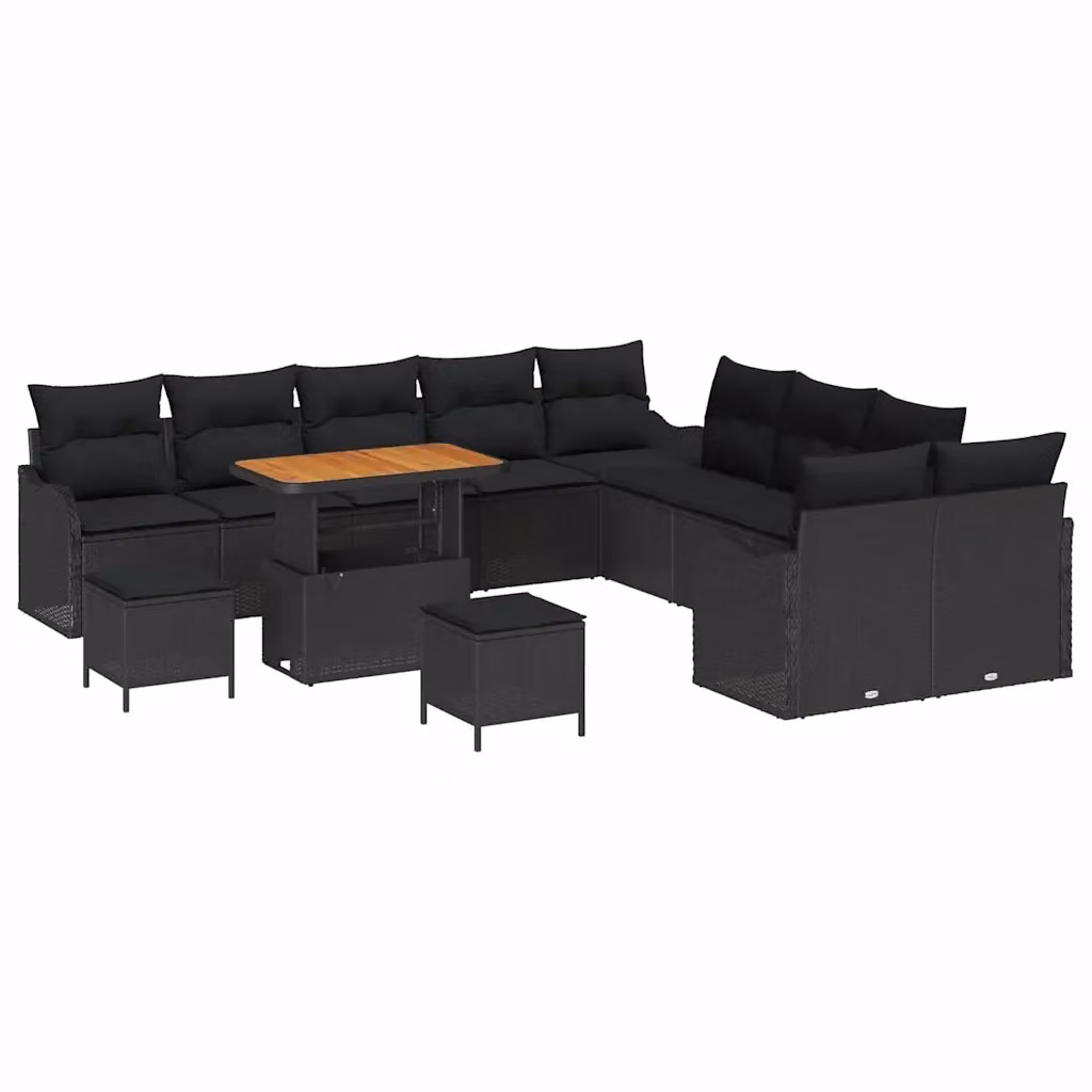 Set Divano da Giardino Moderno vidaXL a Forma di L in Polyrattan Nero con 13 Pezzi e Cuscini Inclusi – 2