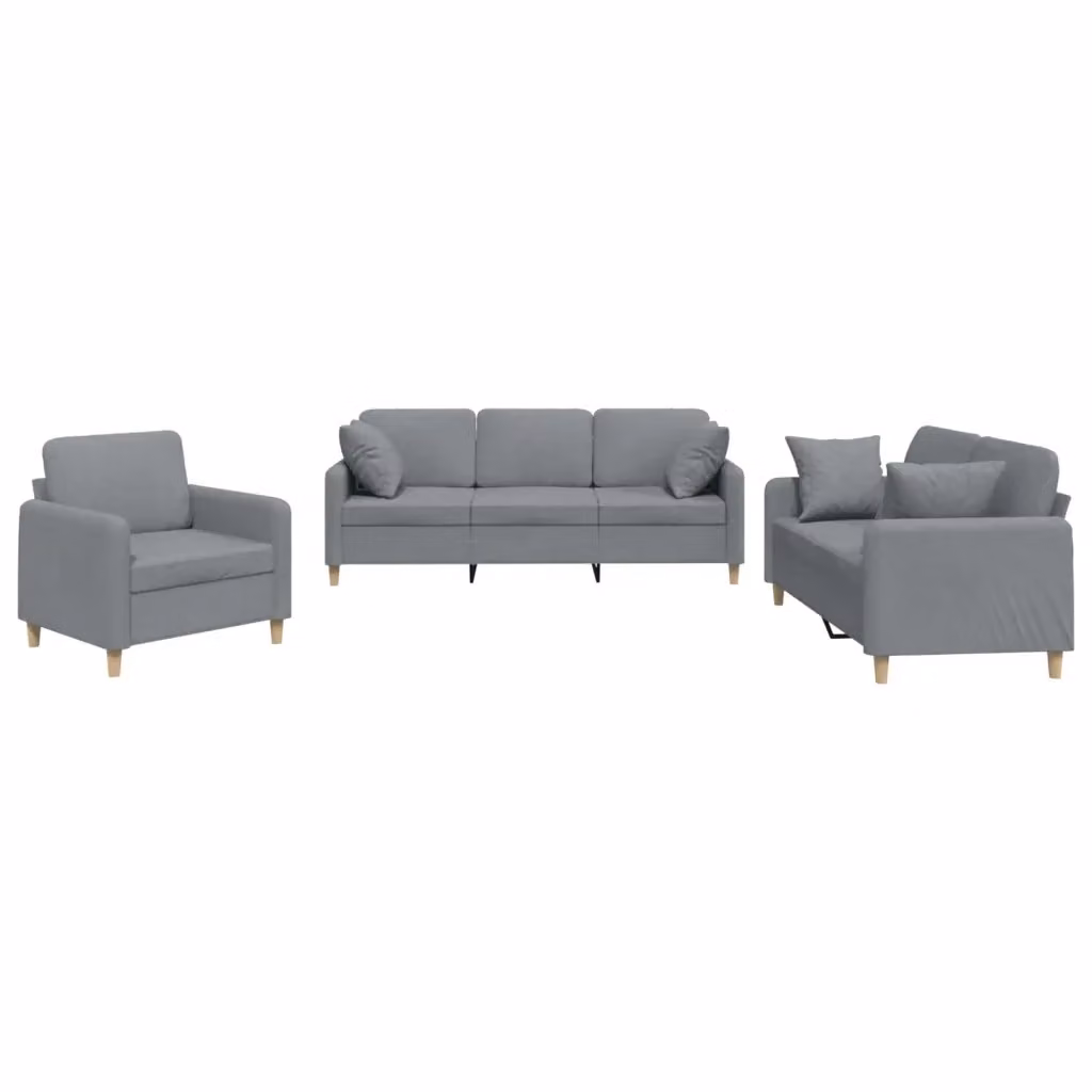 Set di divani 3 pezzi vidaXL in tessuto grigio con cuscini per soggiorno moderno – 2